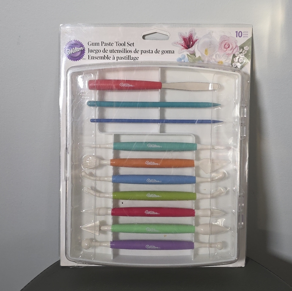 WILTON Gum Paste Fondant Tool Set 10 Pcs Storage Case - Easy Grip